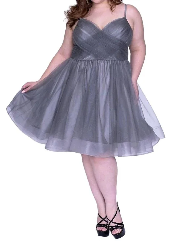 Pleated Sweetheart Dress In Pewter