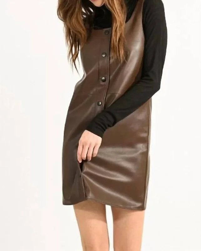 Lets Fly Vegan Leather Dress In Brown