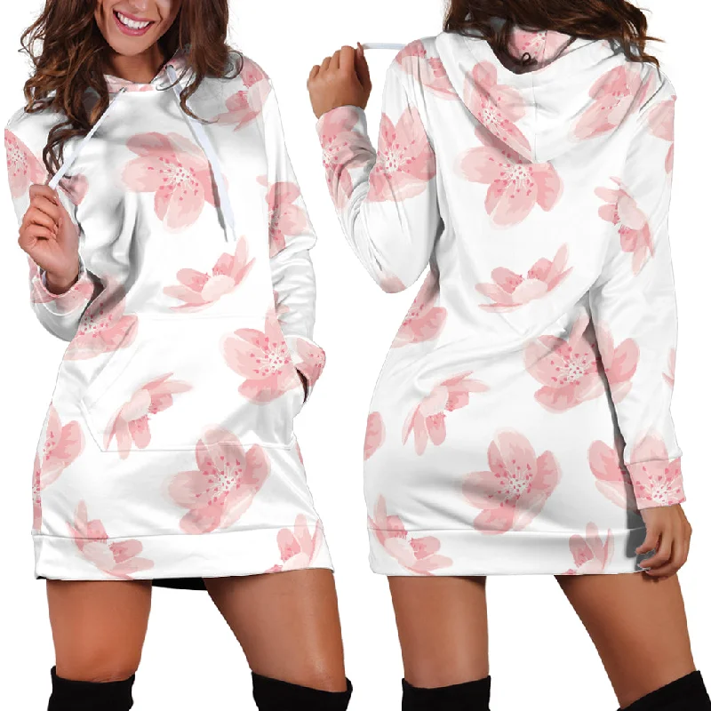 Pink Sakura Cherry Blossom Pattern Women'S Hoodie Dress