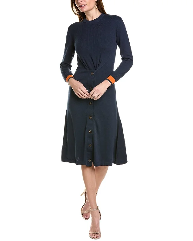 Cedric Charlier Button Front Cashmere-Blend Sweaterdress