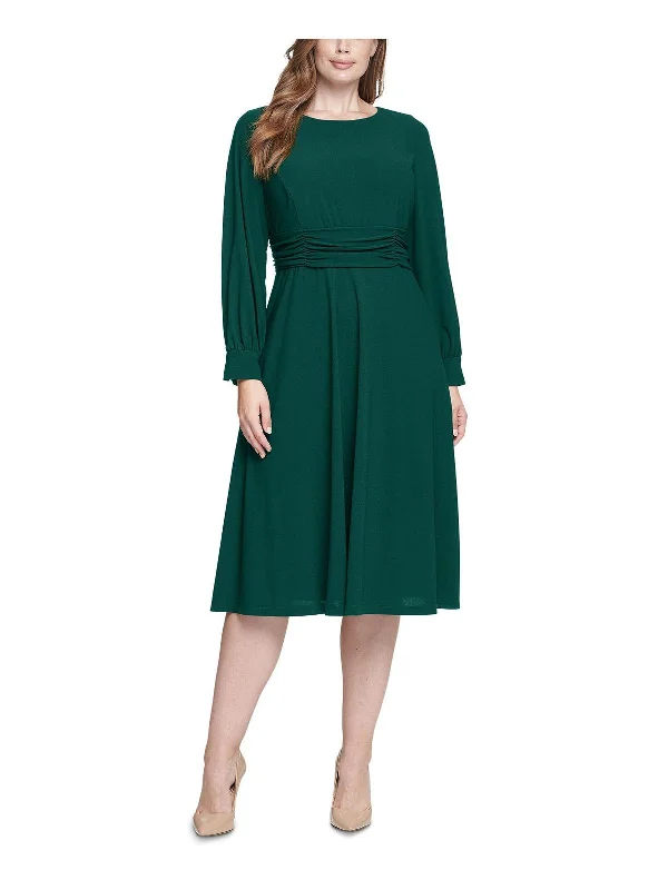 Plus Womens Ruched Calf Midi Dress