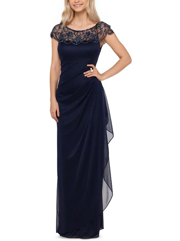 Womens Ruched Embellished Evening Dress