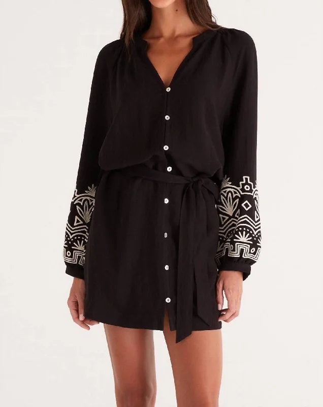 Malia Embroidered Mini Dress In Black