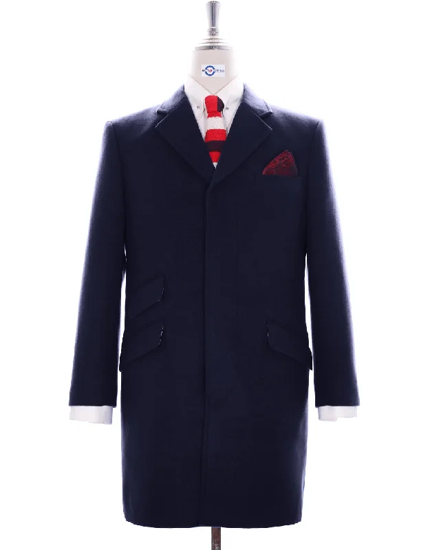 100% Wool Navy Blue Vintage Women's Long Overcoat