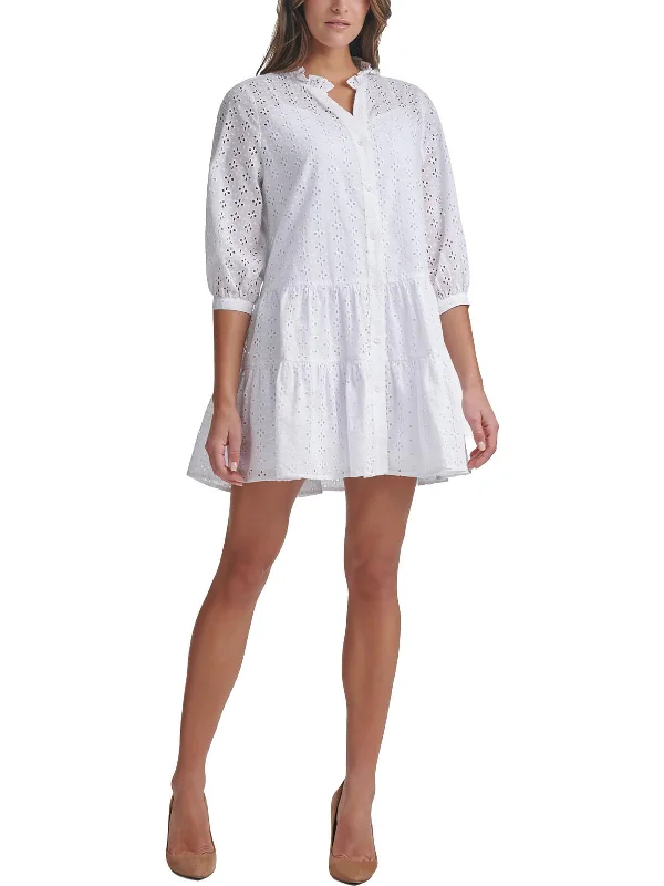 Womens Tiered Mini Shirtdress