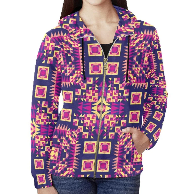 Kaleidoscope Bleu Full Zip Hoodie for Women