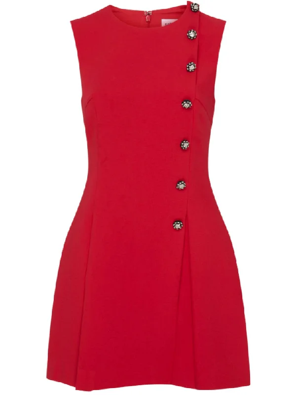 Self Portrait Women Studded Details Wool Crepe Sleeveless Mini Dress Red