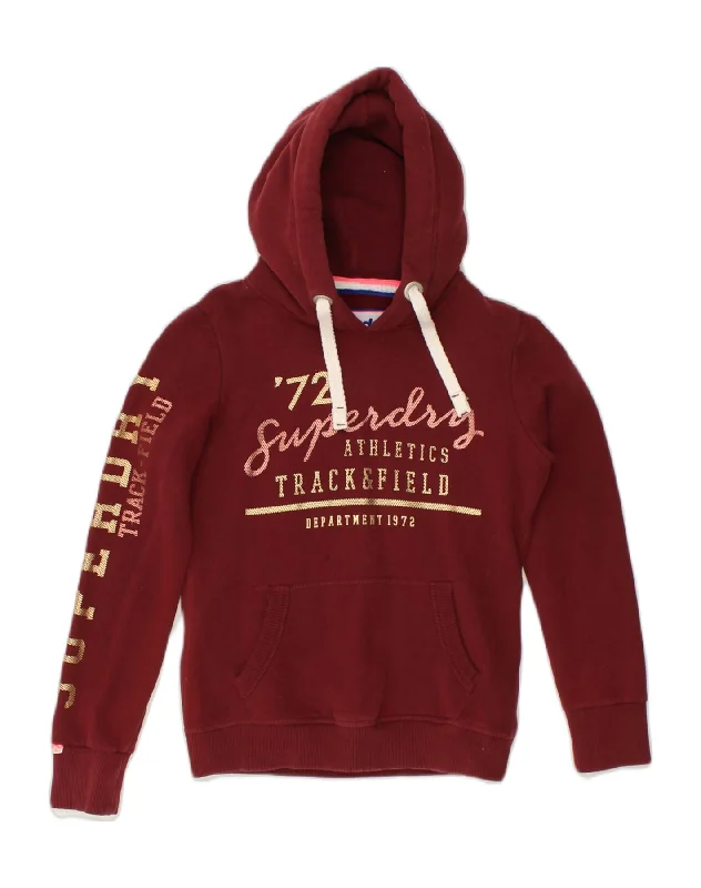 SUPERDRY Womens Graphic Hoodie Jumper UK 8 Small Maroon Cotton