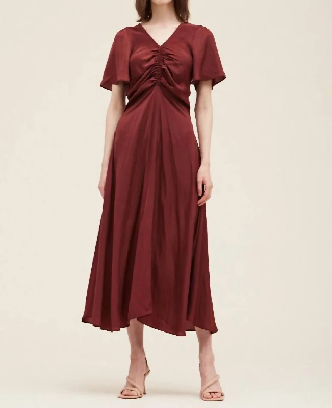 Gathered Front Maxi Dress In Vino