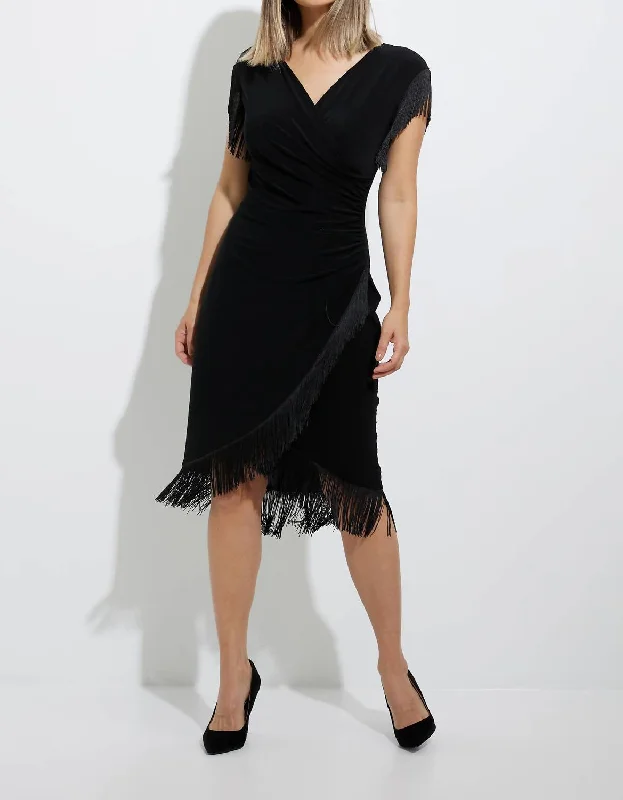 Fringe Hem Dress In Black