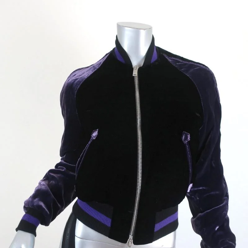 Ben Taverniti Unravel Project Velvet Cropped Bomber Jacket Purple/Black Size 36