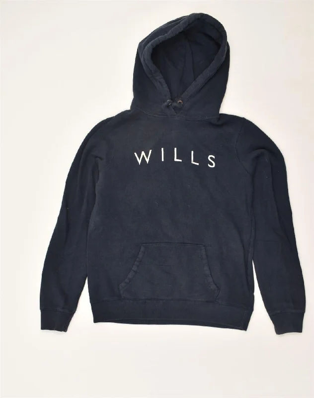 JACK WILLS Womens Graphic Hoodie Jumper UK 14 Large Navy Blue Cotton