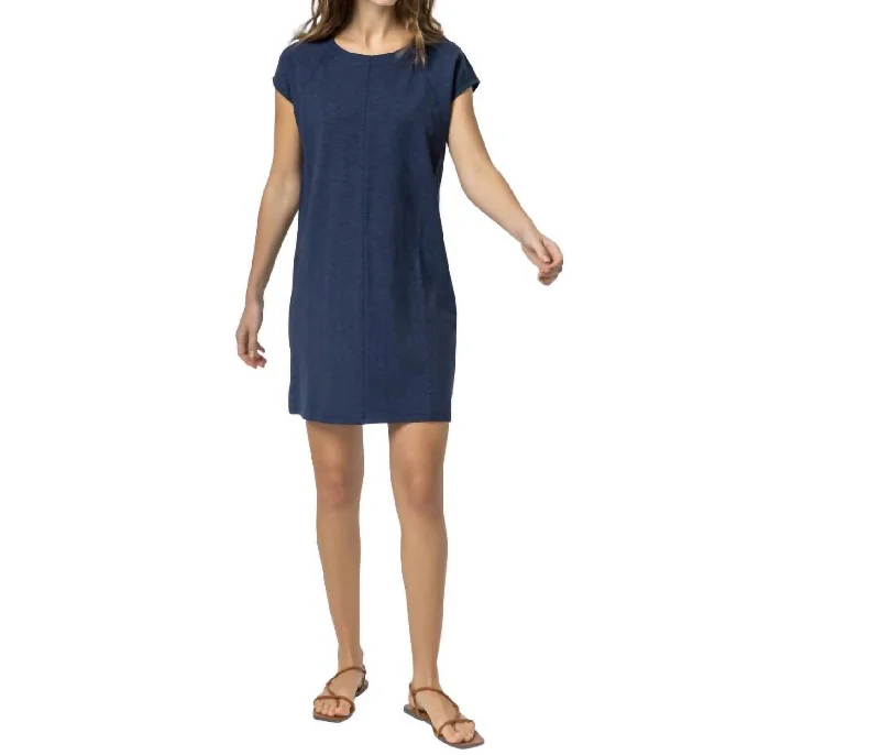 Jewel Neck Shift Dress In Dark Navy