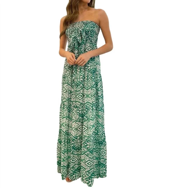 Printed Tie Front Maxi Dress In Kelly Green