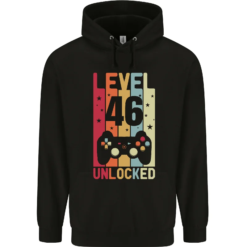 46th Birthday 46 Year Old Level Up Gaming Mens 80% Cotton Hoodie