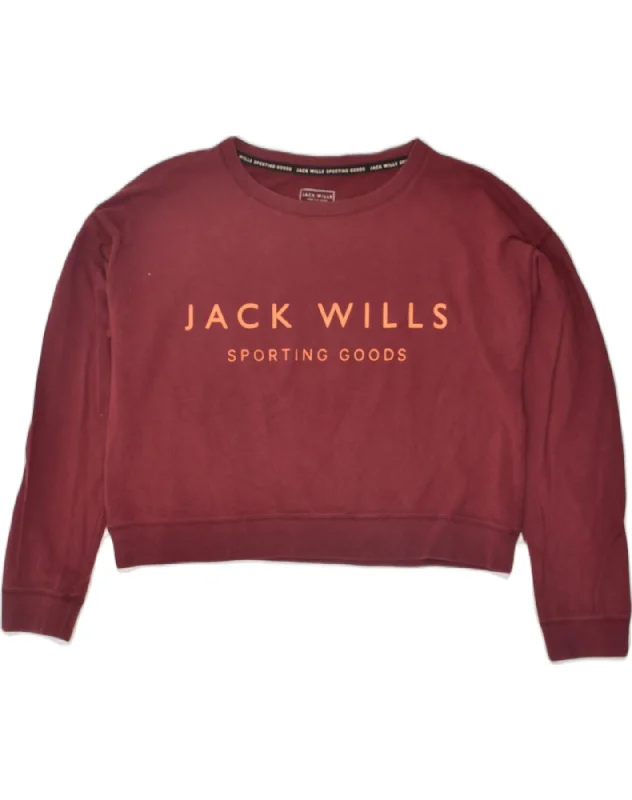 JACK WILLS Womens Oversized Crop Sweatshirt Jumper UK 14 Large Maroon