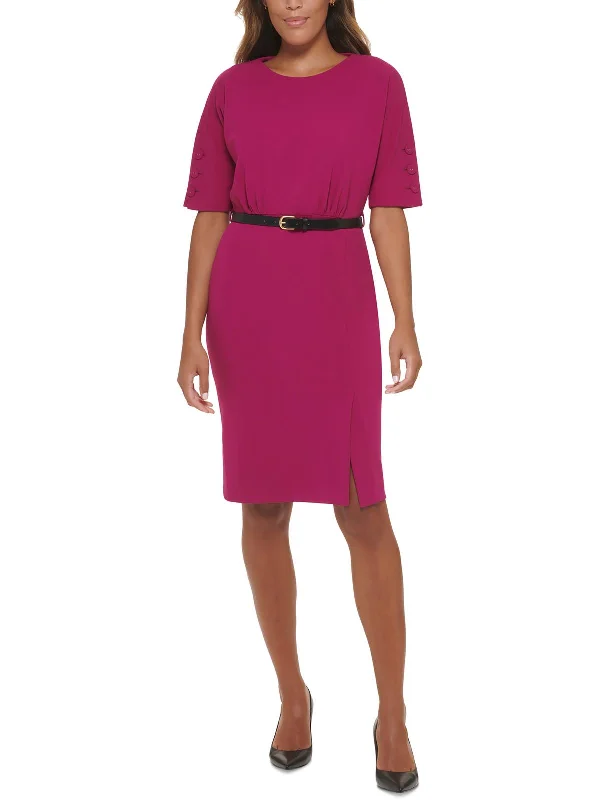 Petites Womens Short Sleeve Knee-Length Wear to Work Dress