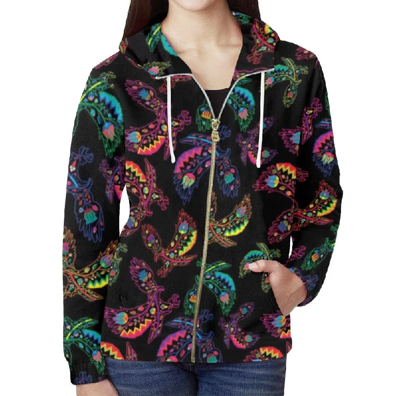 Neon Floral Eagles Full Zip Hoodie for Women