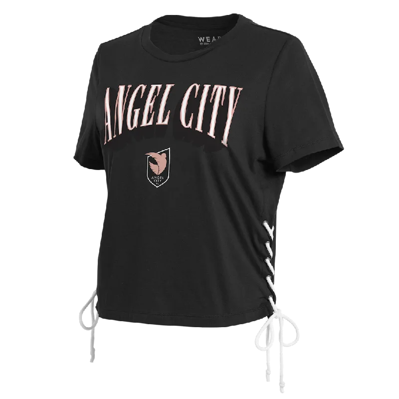 Angel City FC x Wear by Erin Andrews Women's Black Lace Up Crop T-Shirt