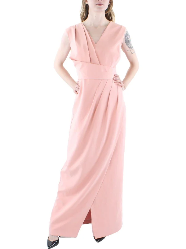 Womens Pleated Column Evening Dress