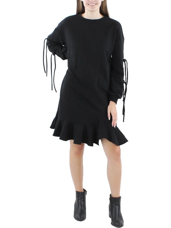 Womens Grommet Ruffled Sweatshirt Dress