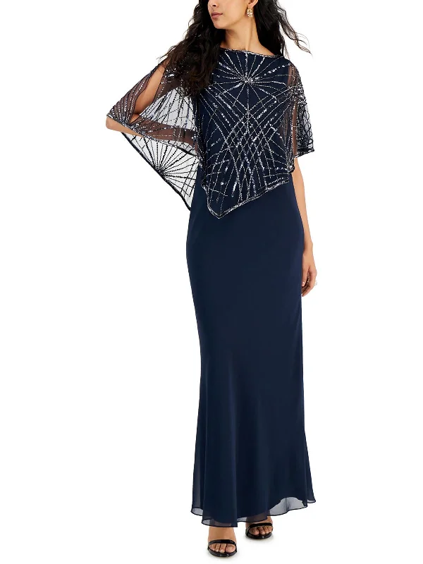 Womens Chiffon Embellished Evening Dress