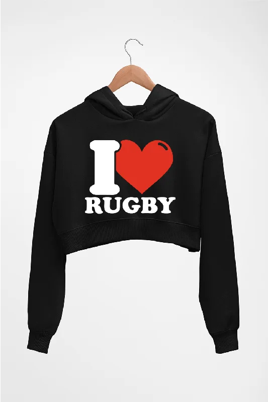 I Love Rugby Crop HOODIE FOR WOMEN