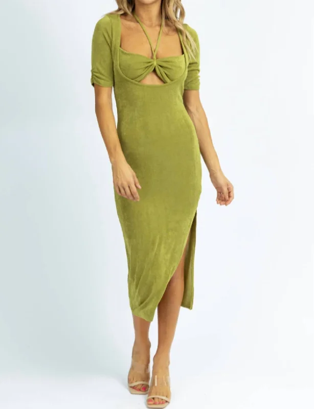 Short Sleeve Halter Neck Maxi Dress In Basil