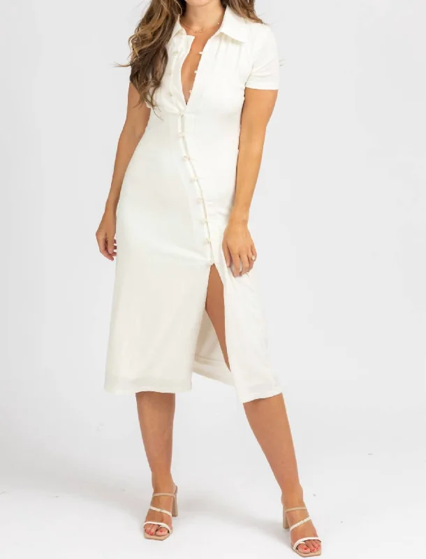 Asymmetrical Button Midi Dress In Ivory