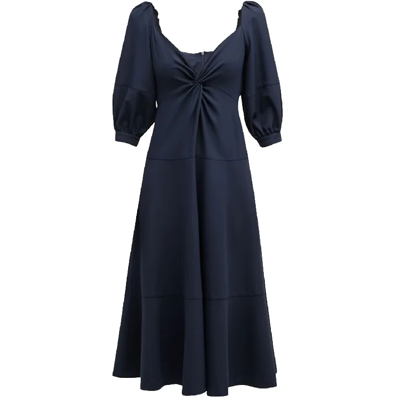 Cinq A Sept Women Kristina V-Neck Twisted Front Midi Dress Navy Blue