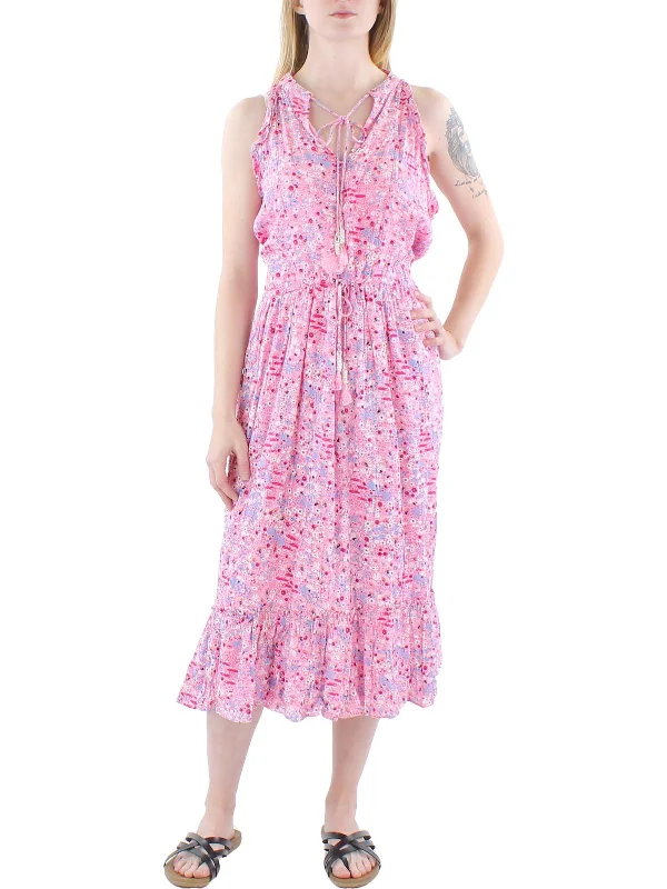 Plus Womens Boho Floral Midi Dress