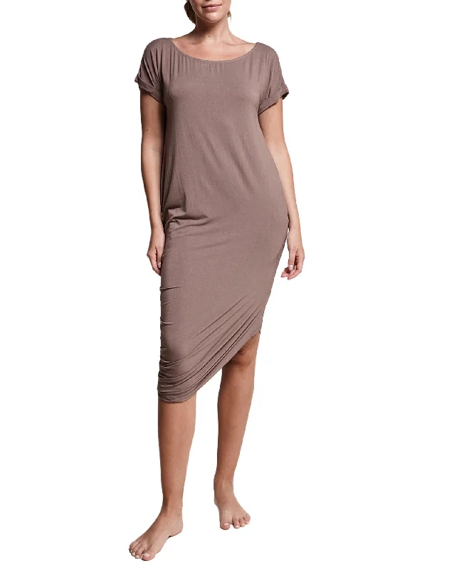 Bamboo Asymmetric Dolman Sleeve Dress With Pockets In Mocha