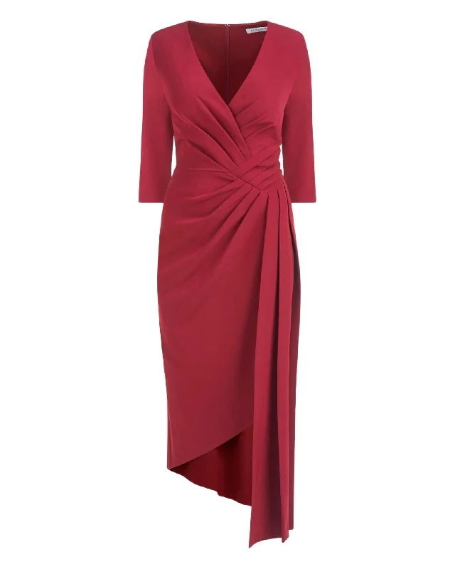 Leena Tea Length Dress In Crimson