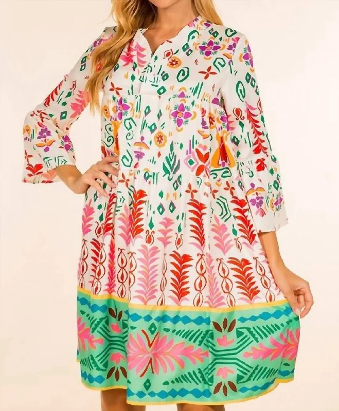 Daylight Tunic Dress In White Multi