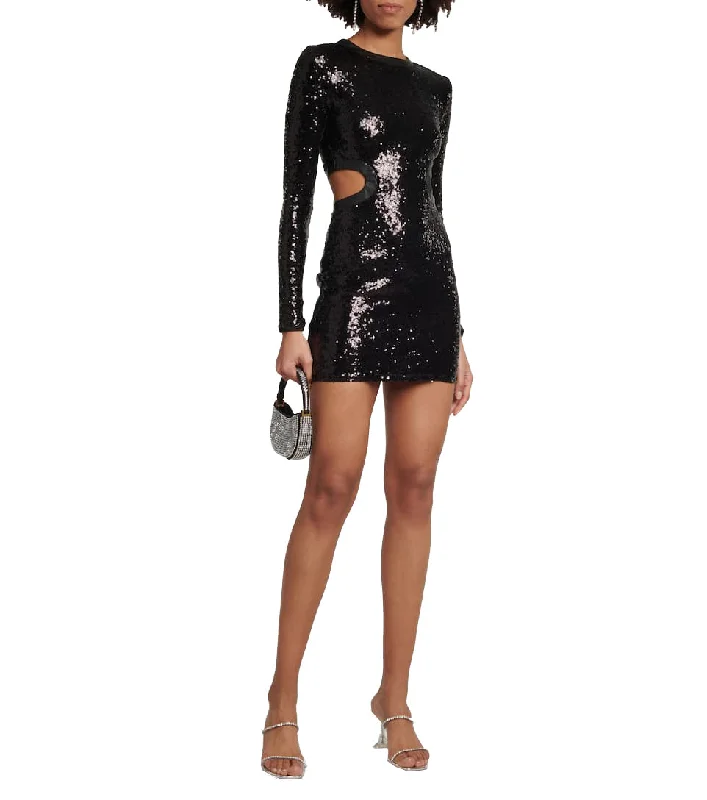 Staud Women Dolce Long Sleeve Cut-Out Sequin Mini Dress Black