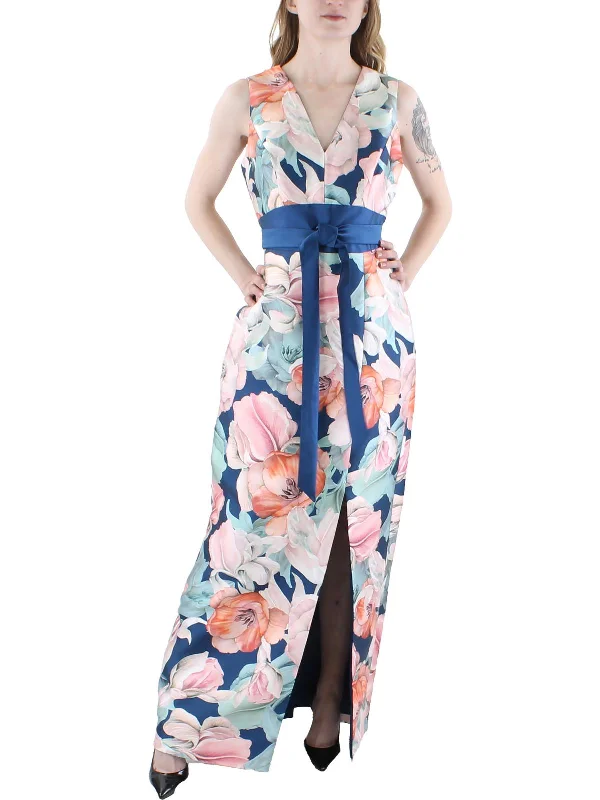 Womens Floral Column Evening Dress