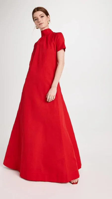 STAUD Women's Ilana Dress, Poinsettia, Red Gown Maxi