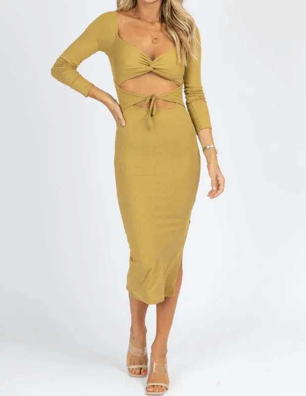 Cross Front Cutout Midi Dress In Green Grass