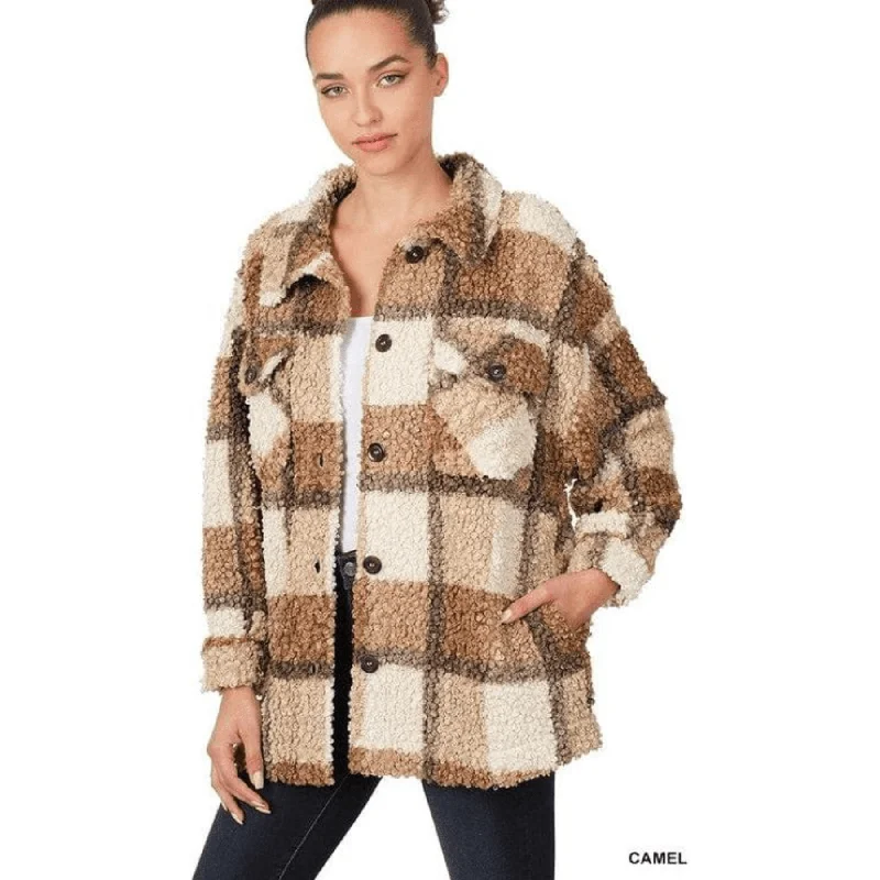 Sherpa Plaid Shacket With Pockets