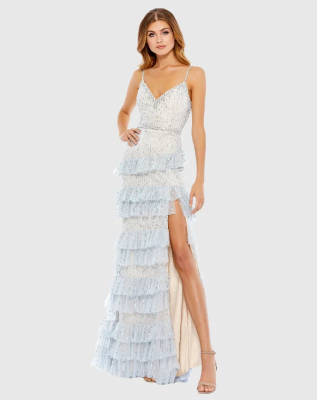 Embellished Ruffle Tiered Sleeveless Gown - FINAL SALE