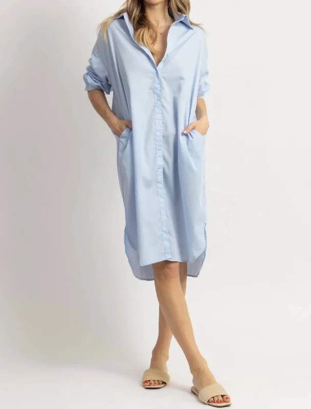 Sully Button Midi Cover Up Dress In Light Blue