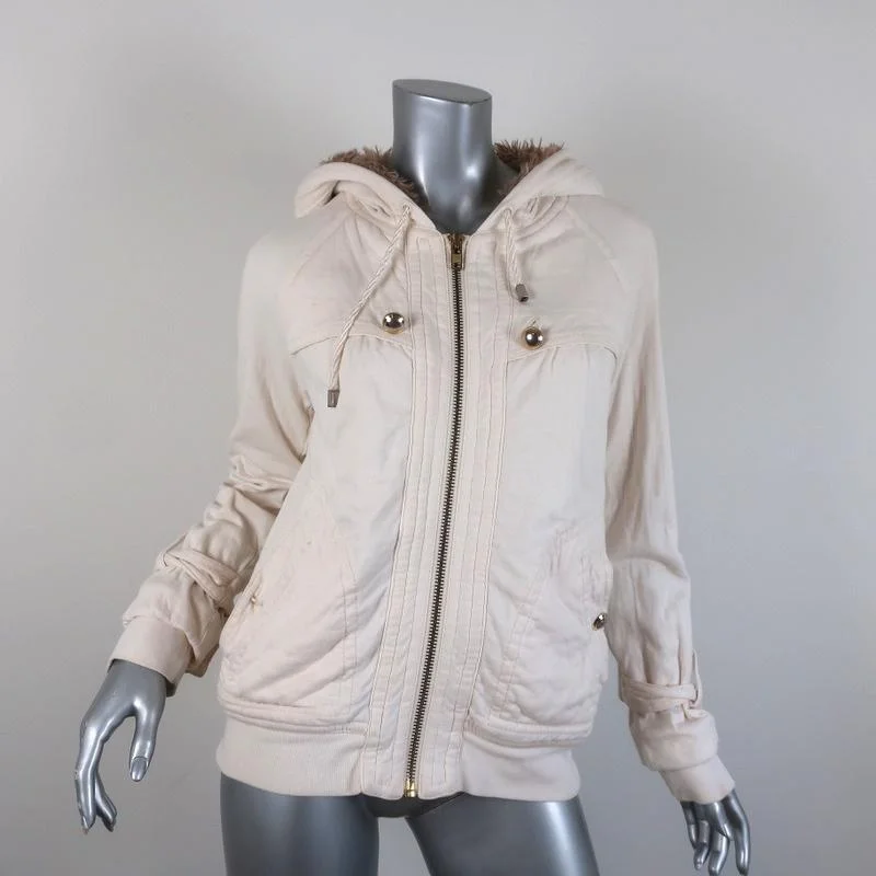 Marc by Marc Jacobs Shearling Lined Hoodie Jacket Cream Cotton Size Medium