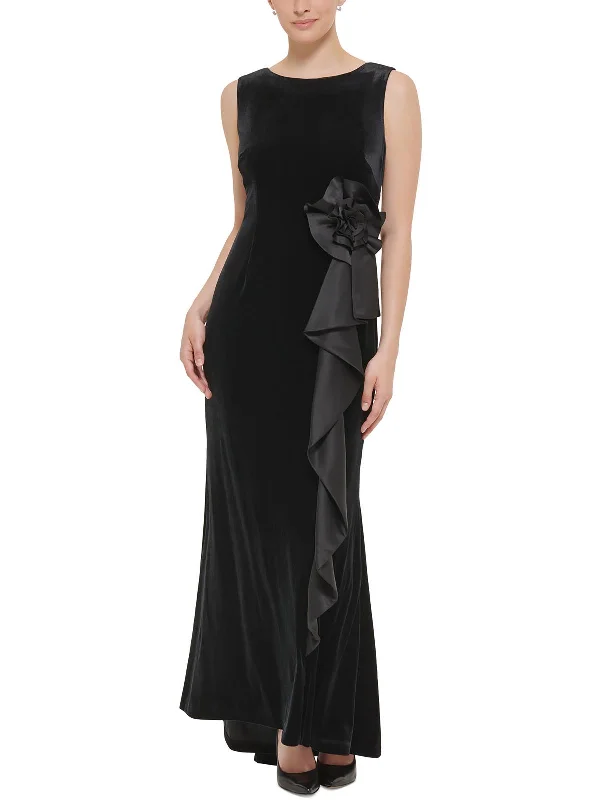 Petites Womens V Velvet Evening Dress