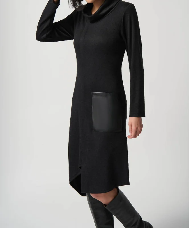 Mock Neck Dress In Charcoal Grey/black