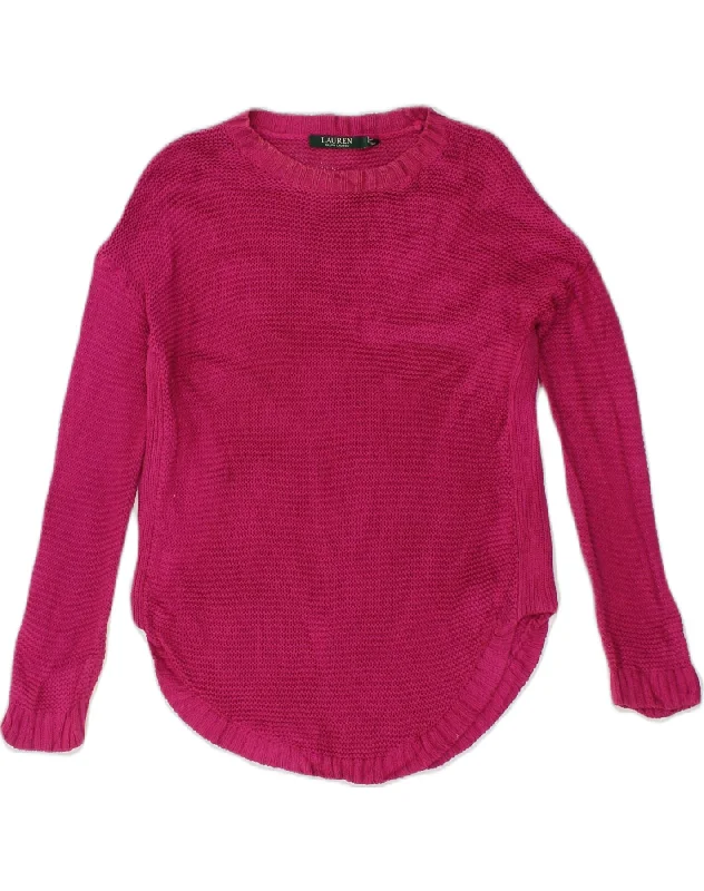 RALPH LAUREN POLO SPORT Womens Boat Neck Jumper Sweater UK 10 Small Pink