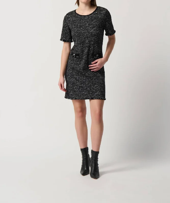 Tweed Short Sleeve Dress In Black/off White