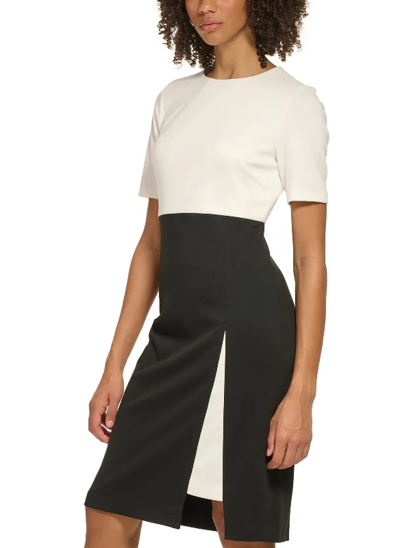 Womens Colorblock Midi Sheath Dress