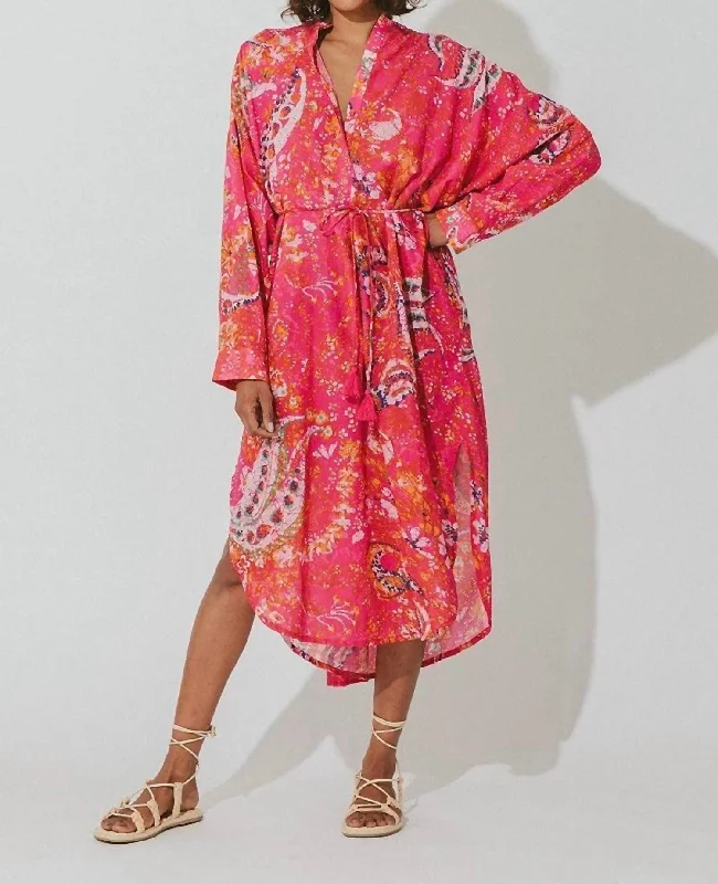 Rohita Kaftan Dress In Hibiscus