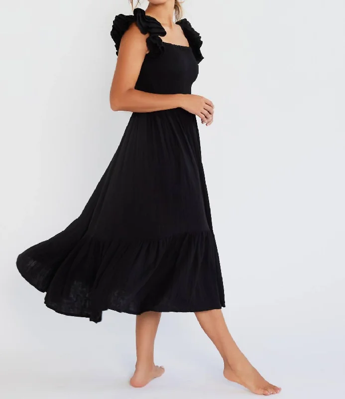 Olympia Dress In Black Double Gauze