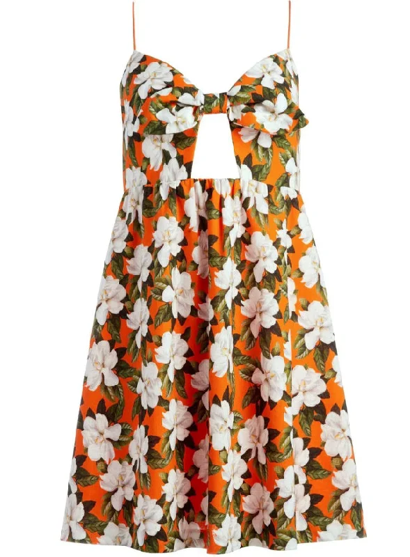 Alice + Olivia Women's Melvina Babydoll Dress Orange Floral Cut Out Mini